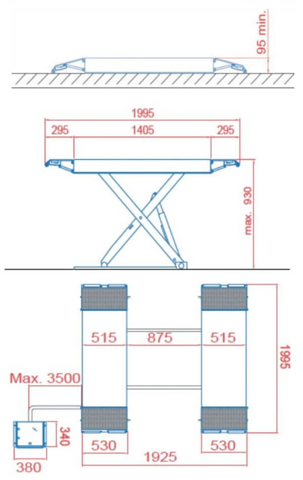 Klargøring saxlift – 3 T – 1405-1995 mm løfteplatform