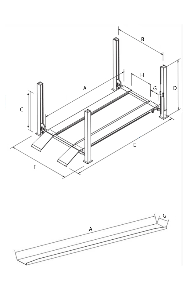 4 søjlet autolift – 4 T – 4335 mm kørebane